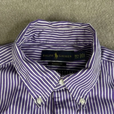 Ralph Lauren Polo 男式定制版型纽扣紫色条纹正装衬衫 16 1/2 — 第 1/4 张图片