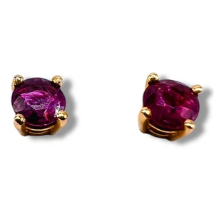 14k Yellow Gold Natural Ruby .60ct Round 4.2mm Earrings - Picture 1 of 11