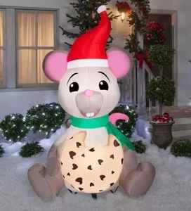 6,5 ft. Maus Essen Keks Animiert LED Luftgeblasen Aufblasbar Garten Dekor Neu - Bild 1 von 10