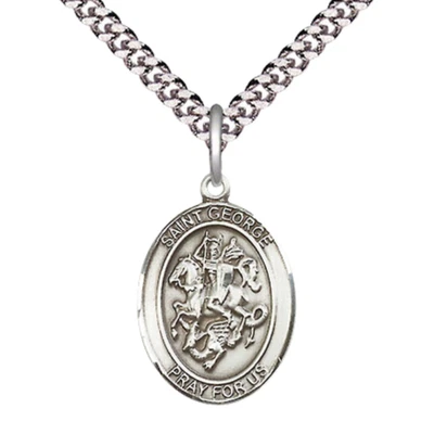 Medium Medium Pewter Saint St. George Medal Pendant 24" Endless Chain Necklace - Image 1 of 4