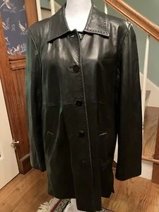 Doncaster Jacket Black 100% Leather Collared Button Up 2 Pocket Lined Sz 10 READ - Picture 1 of 12