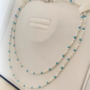 39inch Natural White AAA+ South Sea Pearl Turquoise Necklace 14k Gold P - Picture 1 of 5