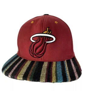 Miami Heat Mitchell & Ness Hat Cap Striped Brim Flaming Basketball Logo Snapback - Picture 1 of 4