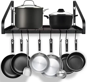 Hanging Pot Rack, Pot and Pan Organizer Wall Mounted Pots Holder Kitchen Storage - Picture 1 of 7