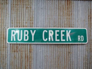 Authentic Used 9 X 46 inch Aluminum RUBY CREEK Metal Sign Tiki Bar Cabin (18C) - Picture 1 of 4