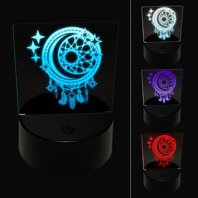 Dream Catcher with Moon and Stars 3D Illusion LED Night Light Sign Lamp - Image 1 of 4