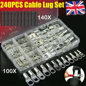 240Pcs Copper Tube Terminals Battery Welding Cable Ring Lug Crimp Connectors Kit - Picture 1 of 13