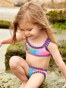 NWT PIlyq 2 Girls Popsicle Tie Dye Sporty Rainbow Embroidered Bikini 118561 - Picture 1 of 3