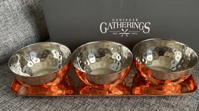 Godinger Gatherings Copper Condiment Set Three Bowls & Tray Boxed Giftable India - Image 1 of 4