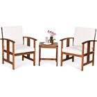 3 Pcs Outdoors Acacia Wood Sofa Dining Furniture Set Conversation Chairs & Table