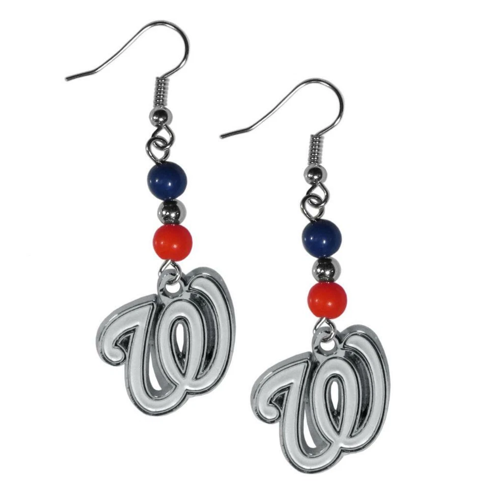 Washington Nationals Bead Dangle Earrings [NEW] Fashion Ear Ring Jewelry Enamel - Image 1 of 1