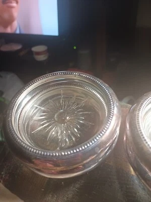 4X Italy Leonard Silver Plated Collar Rim Crystal Glass Star Coaster Ashtray - Image 1 of 3