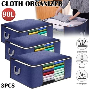 3x Large Clothes Storage Bag Quilt Blanket Fabric Home Organiser Zipper Boxes - Picture 1 of 10