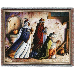 72x54 THREE KINGS Wise Men Jesus Christ Religious Holiday Tapestry Throw Blanket - Picture 1 of 1
