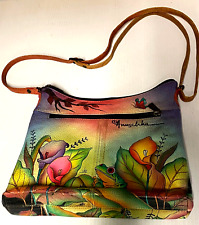 Anuschka Hand painted Leather Shoulder Bag Cross Body Purse Puppy Frog