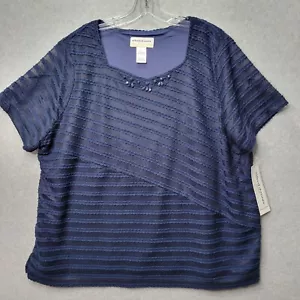 Alfred Dunner Womens 1X Dark Blue Knit Cotton Blend Blouse Shirt NEW - Picture 1 of 7