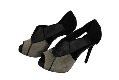 Zapatos Roger Vivier Mujer Talla 8 EU 38.5 Negro Gris Gamuza Peep Toe Tacones Italia Foto 1 de 4