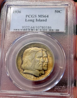1936 LONG ISLAND COMMEMORATIVE HALF  PCGS MS64+++ UNDER GRADE NICE COLOR!! - Image 1 of 4