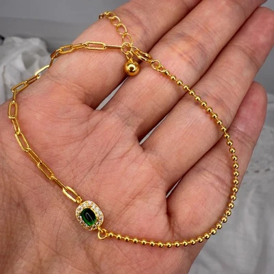 Brazalete de plata de ley 925 4x3 mm esmeralda natural cadena de circón nupcial Foto 1 de 4