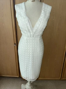 Reiss Eris Plunge V Neck Dress crochet Lace Overlay White Sz 8 wedding races - Picture 1 of 15