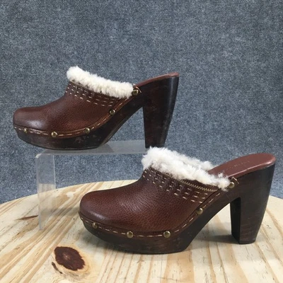 Zapatos Nine West para mujer 9,5 M Best A Round Mule zuecos cuero marrón cono tacones Foto 1 de 4