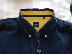 Hugo Boss Sven Mens Black Corduroy Shirt 3 XL Slim Fit Long Sleeve Button Up - Picture 1 of 7