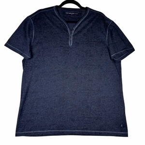 John Varvatos USA Herren XL Henley T-Shirt Blau Meliert Kurzarm Rock Core - Bild 1 von 9