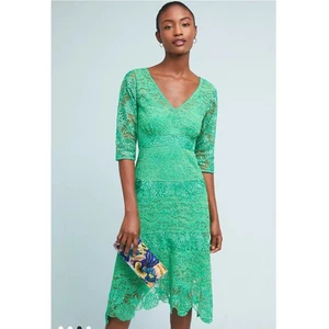 Tracy Reese x Anthropologie Green Dress Womens Size 6 NEW Lace Floral Sheer - Picture 1 of 15