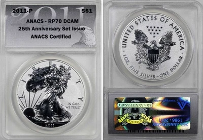 2011 P REVERSE PROOF American Silver Eagle ANACS PR70 RP70 25th Anniversary - Image 1 of 3