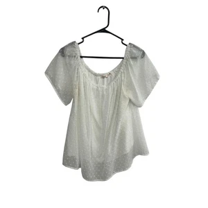 Mi Ami White Swiss Dot Sheer Peasant Blouse L Romantic Boho Cottagecore Prairie - Picture 1 of 6