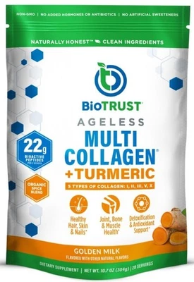 Nuevo BioTrust Ageless Multi-Colágeno + Cúrcuma Leche Dorada 10.7 OZ caducidad 4/27 Foto 1 de 3