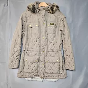 Barbour International Damen Steppjacken 16 hellbraun Druckknopf Kapuze - Bild 1 von 9
