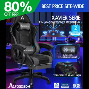 ALFORDSON Gaming Stuhl mit 2-Punkt Massage Bürostuhl mit Fußstütze Grau & Schwar - Bild 1 von 12