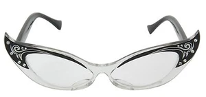 Vintage Cat Eye Glasses Black Costume Eyeglasses Rhinestone Retro Old 50s 60s - Picture 1 of 3