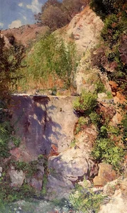 Oil painting eugen felix prosper bracht - a sunlit gorge, palestina landscape @@ - Picture 1 of 1