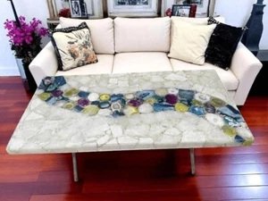36"x24" White Agate Dining Table Top Kitchen Slab Console Bar Table Furniture De - Picture 1 of 9