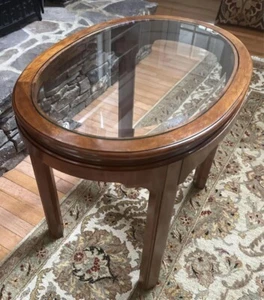 Ethan Allen Oval  Glass Top  Table 28 X 20 X 23H - Picture 1 of 6