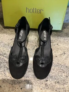 Hotter Darcy schwarzes Wildleder Retro-Stil Mary Jane Größe 4 Standard neu Mängel - Bild 1 von 23