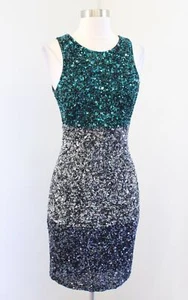 French Connection Spiegal Color Block Sequin Beaded Dress Size 4 Green Party - Picture 1 of 7