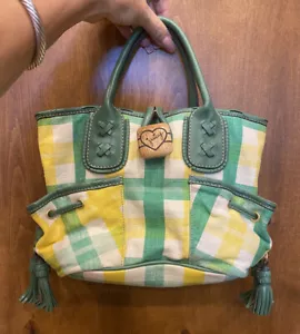 Vintage sehr seltene karierte Canvas- und Lederhandtasche - Bild 1 von 8
