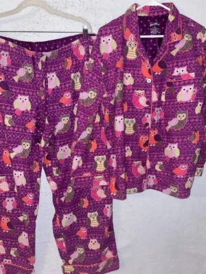 Nick & Nora Franela Pijama Conjunto Pantalones Botón Top XXL Mujer Púrpura Búho Divertido De Colección Foto 1 de 4