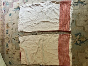 2 Crate & Barrel KING Shams 100% Linen Red Multi Color Stripes - Picture 1 of 10