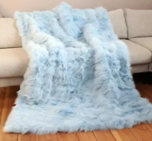 Pelzdecke Shadowfuchs Pelz Tagesdecke Fell Decke Teppich Überwurf Couch Eis Blau - Picture 1 of 8