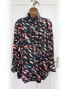 GIVENCHY Navy Orange Abstract Pattern 100% Silk Shirt Blouse, Size 10/12 - BNWT - Picture 1 of 8
