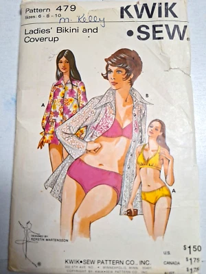 Bikini Swimsuit Coverup Top Two Piece 479 Kwik Sew 6 8 10 Sewing Pattern VTG Cut - Image 1 of 4