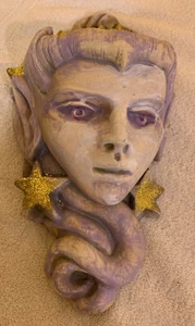 Retro Garden Pixie w/Long Hair~Plaster 12” Wall Pocket Sculpture~R.Chollar 1993 - Picture 1 of 10