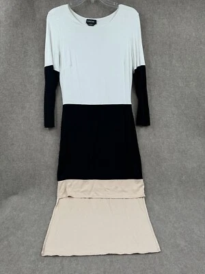 BEBE Hi-low Color Block Dress, Lined, Stretch. Black Cream, And Tan. - Image 1 of 4