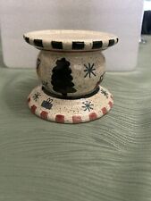 Ceramic Christmas Tree Pillar Candle Holder Snowflakes & Presents Vintage