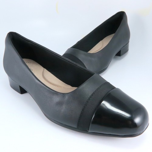 Clarks JULIET MONTE abito ballerine donna taglia 8M nero pelle vernice cappuccio punta pump