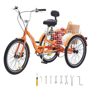 VEVOR Adult Tricycles Bike, 24 Inch Three-Wheeled Bicycles, 3 Wheel Bikes Trikes - Picture 1 of 1